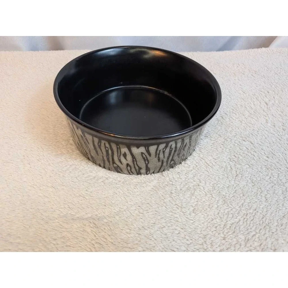 Gibson Everyday Ceramic Bowl Black Gray Animal Print Dishwasher Microwave Safe